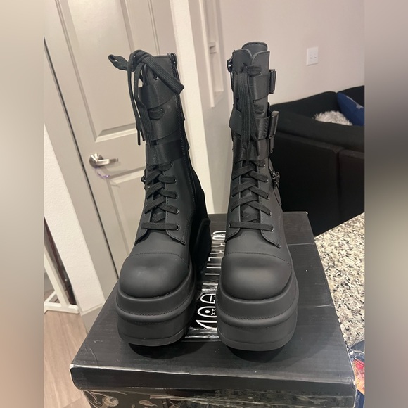 Dolls Kill Black Buckle Combat Boots - Picture 3 of 4